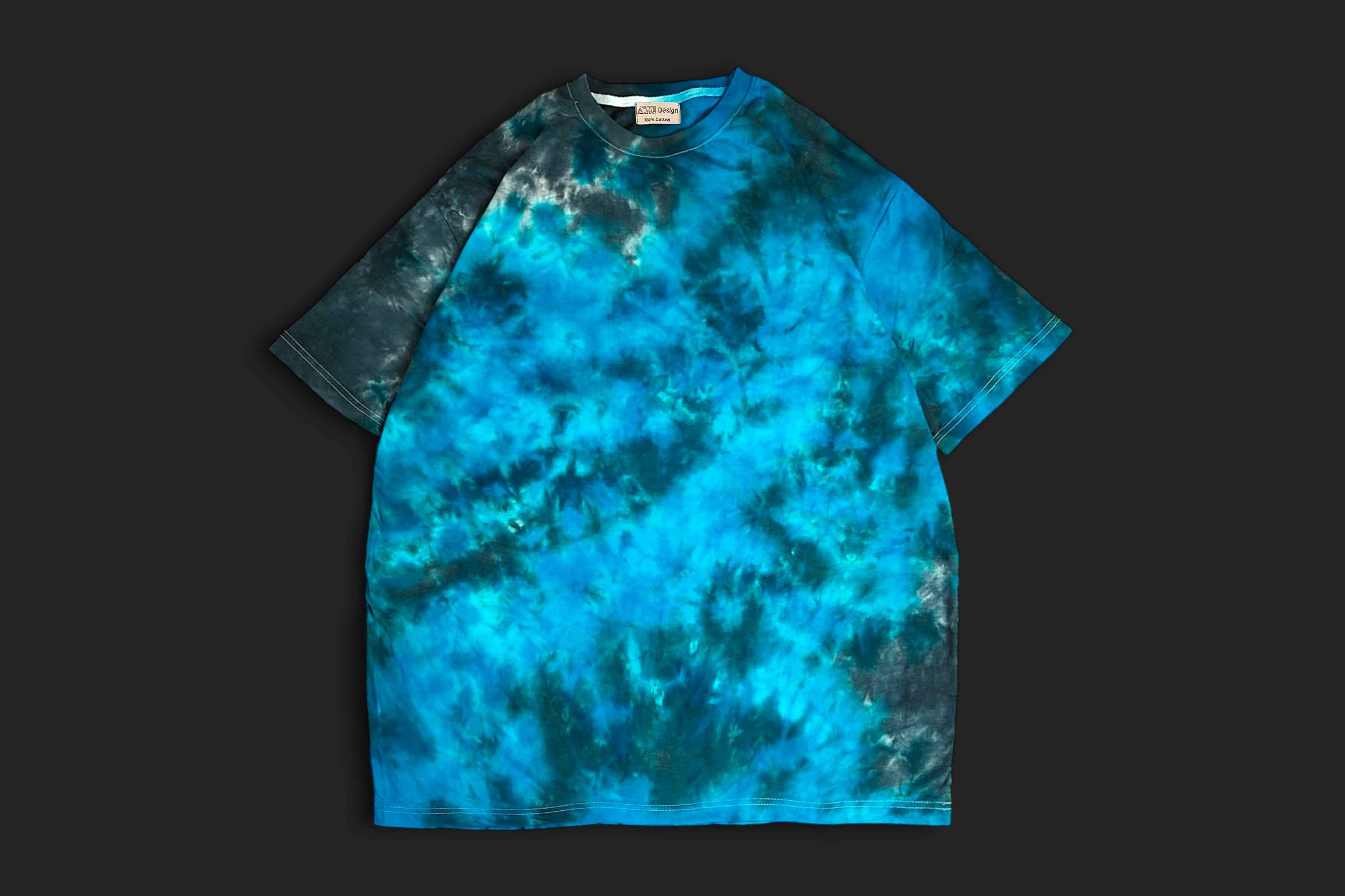 تیشرت تای دای ( شیبوری ) ابر و بادی آبی- خاکستری تک نسخه