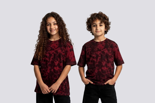 تیشرت بچگانه تای دای ( شیبوری ) ابر و بادی زرشکی و مشکی